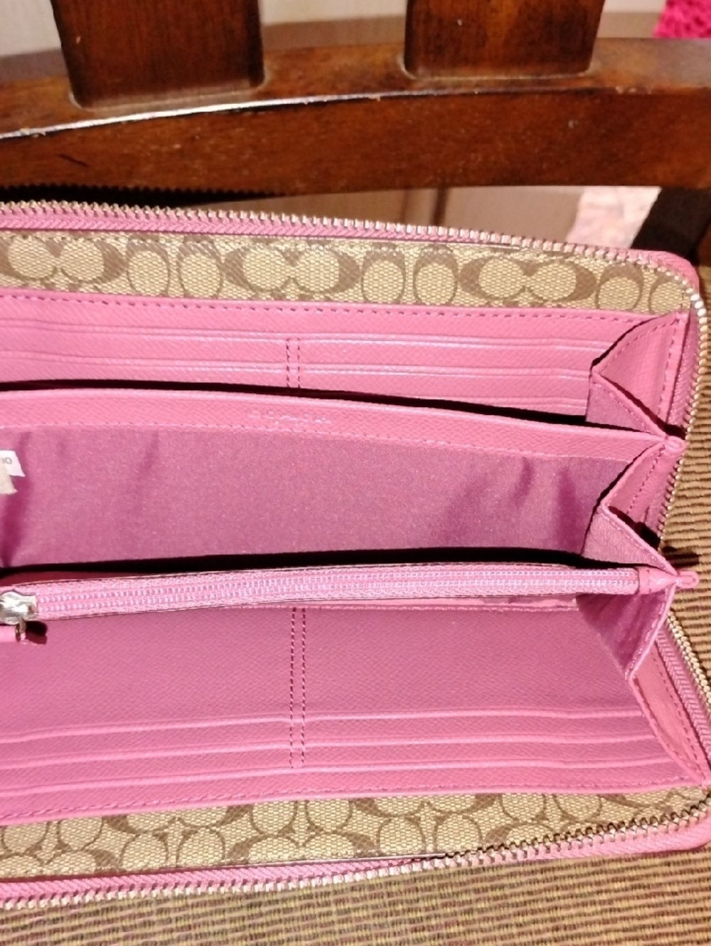 COACH Pink Pebble Zip Wallet with Silver Logo - Picture 5 of 5